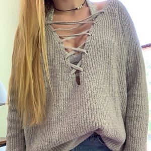 Gray Criss-Cross Oversized Sweater